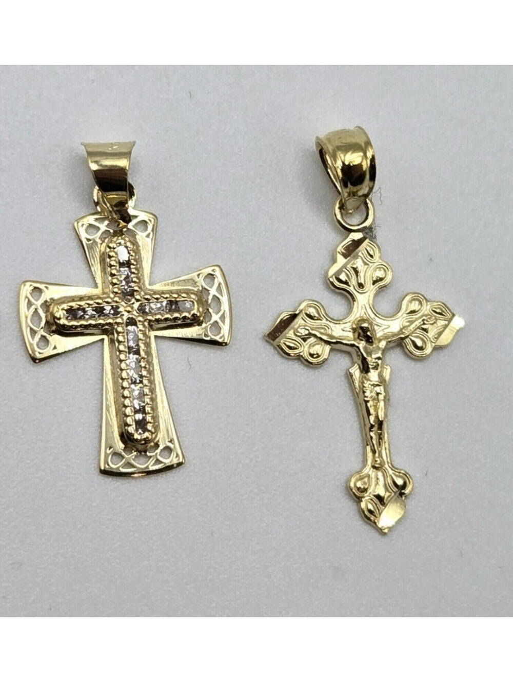 Genuine 10K Yellow Gold Cross Pendant BUNDLE, Pave CZ Stones, 3.5mm Bail